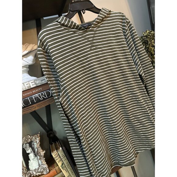 Vince Stripe Slub Long Sleeve Hooded T-Shirt Striped Pattern Green Mens Size Med - Picture 2 of 6